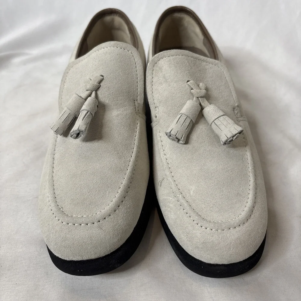 Hush Puppies 6M Women's Suede Tassel Loafers Bone‎ Slip On